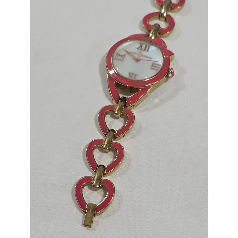 Betsey Johnson Pink XOXO Coquette bow link watch Gold tone accents Needs Battery